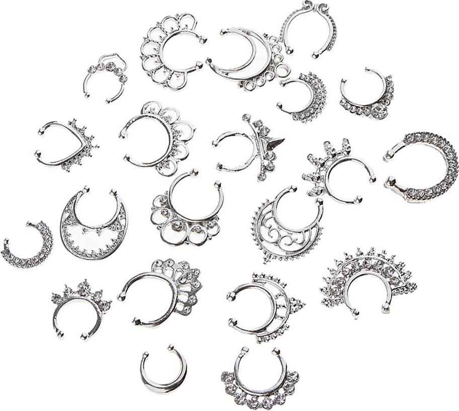 21 Pieces Crystal Fake Septum Clicker Nose Ring Non-piercing Assorted Shape Illusion Piercing Nose Ring Loop