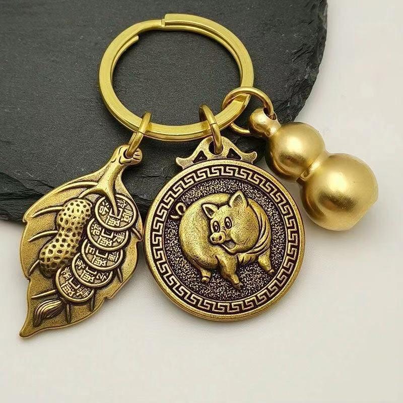 [TUỔI HỢI] Móc khóa phong thủy 12 con giáp bằng đồng nguyên chất, thu hút tài lộc, may mắn, Tiền lì xì tết 2023 , NELI