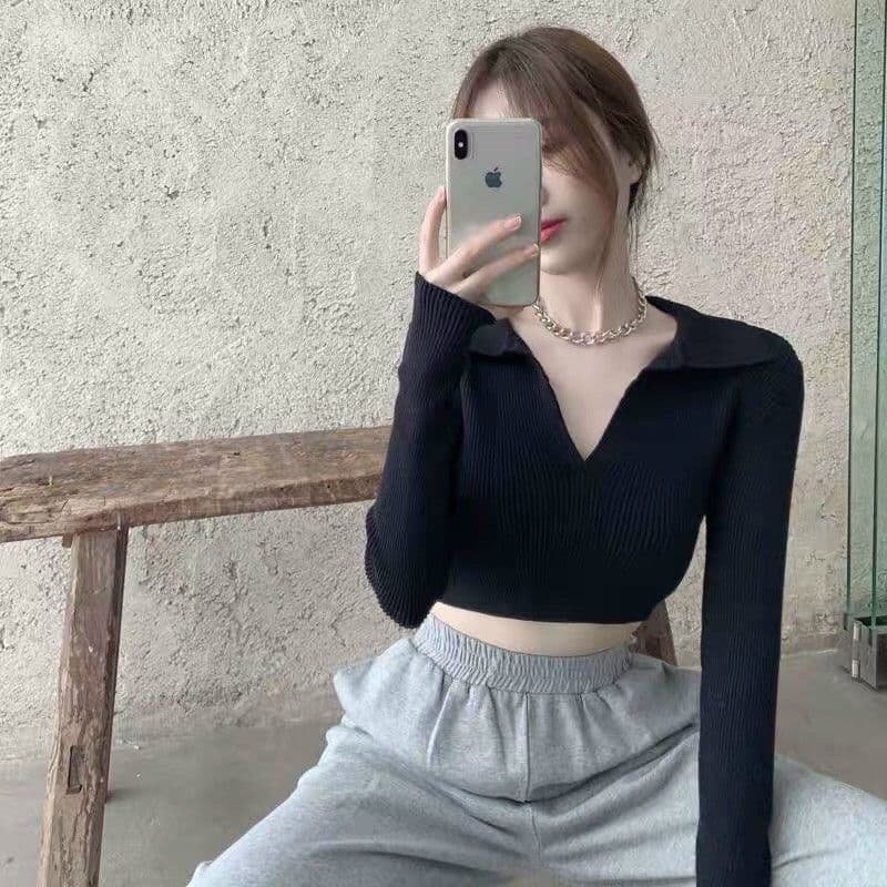 Áo gân cổ bẻ cột lưng-dưới 52kg mặc vừa