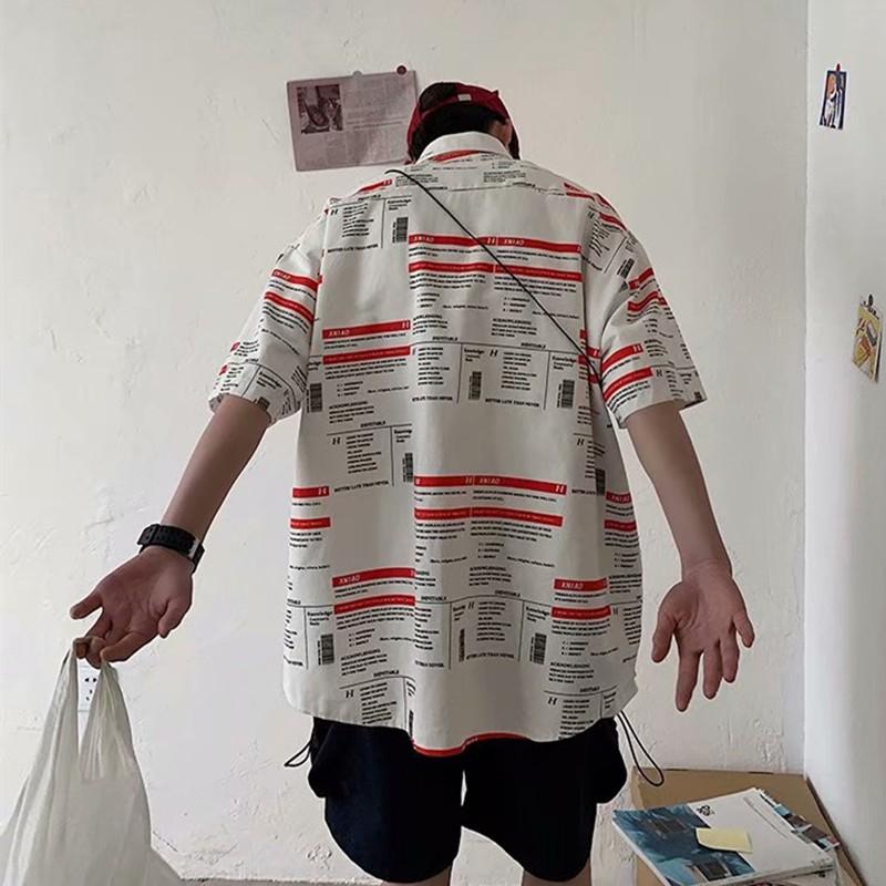 Áo sơ mi rộng thoải mái tay ngắn in chữ tiếng Anh thời trang mùa hè dành cho nam