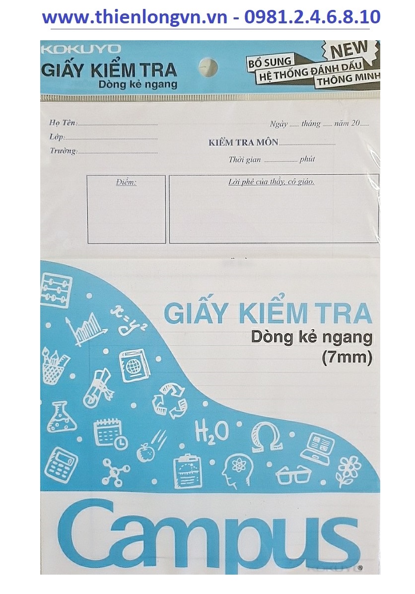 Giấy kiểm tra B5 kẻ ngang 25 tờ đôi Campus TP-BR70G-25