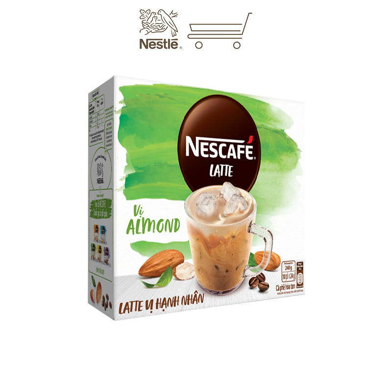 [Tặng bộ 3 ly thủy tinh] Combo 3 hộp cà phê hòa tan Nescafé Latte sữa hạt vị hạnh nhân (Hộp 10 gói x 24g)