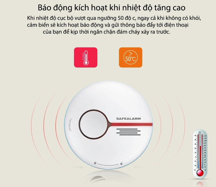 Đầu Cảm Biến Nhiệt Báo Động Hỏa Hoạn Wifi T.u.y.a ST-2