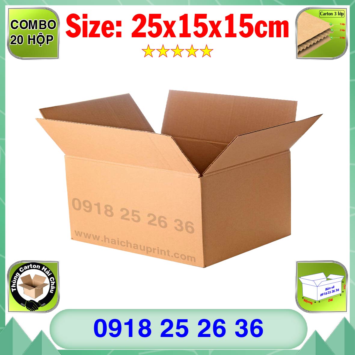 20 Hộp Carton, KT: 25x15x15cm, Hộp carton, Thùng carton, Hộp đóng hàng, Thùng đóng hàng, Hộp carton 3 lớp...