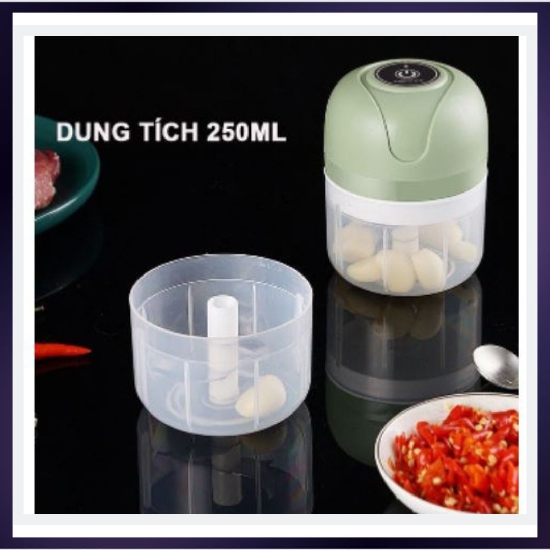 Máy xay hành tỏi ớt gia vị 3 lưỡi dao đa năng mini cầm tay mẫu mới có sạc USB nhỏ gọn tiện lợi an toàn
