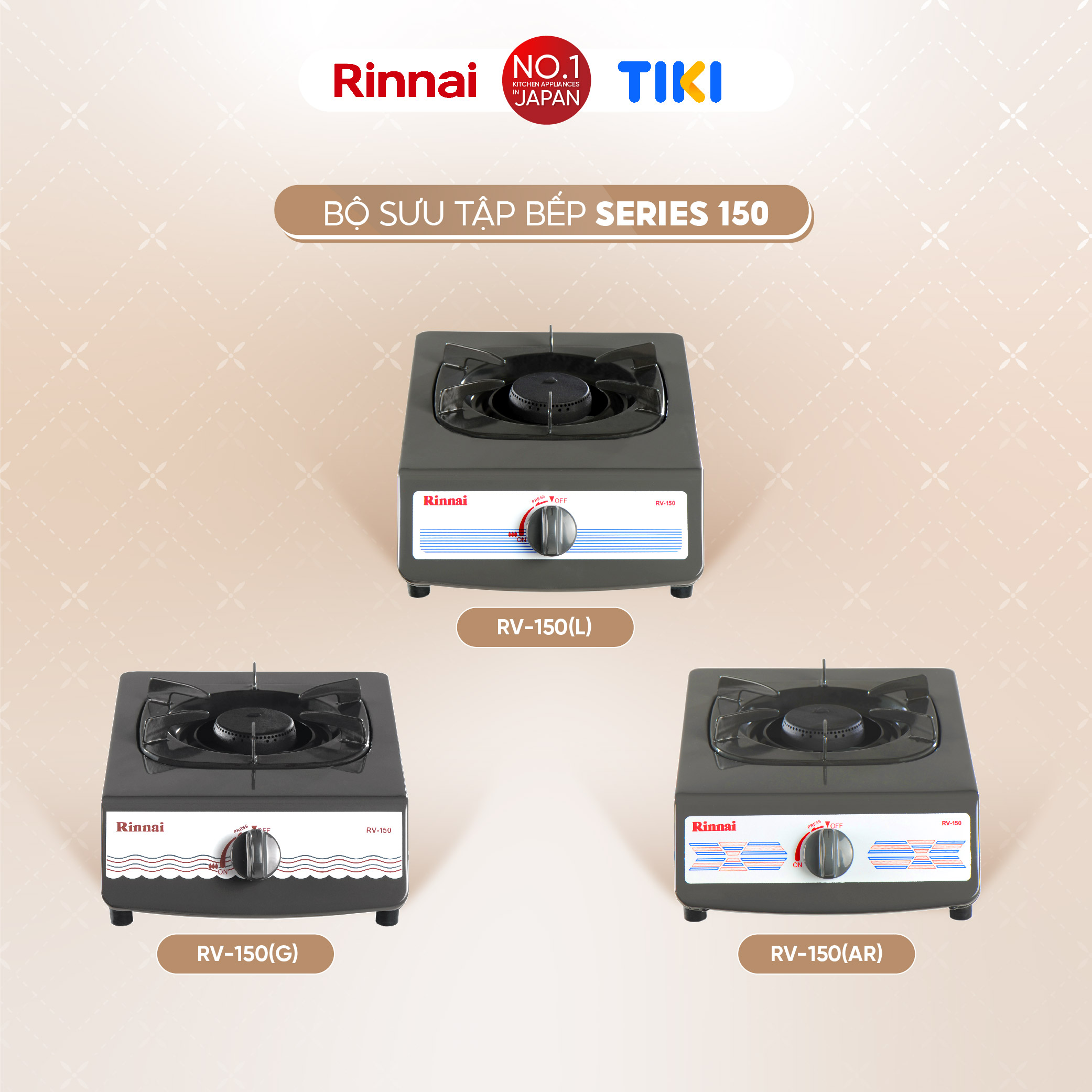 Bếp gas đơn Rinnai RV-150(G) mặt bếp men và kiềng bếp men - Hàng chính hãng