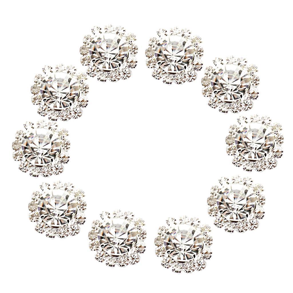10x Clear Crystal Rhinestone Round Buttons Flatback DIY Embellishment Decor 15mm