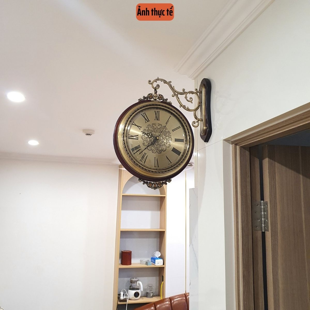 Đồng hồ treo tường 2 mặt phong cách châu Âu DH42 - Chất liệu cao cấp - Kim trôi sang trọng