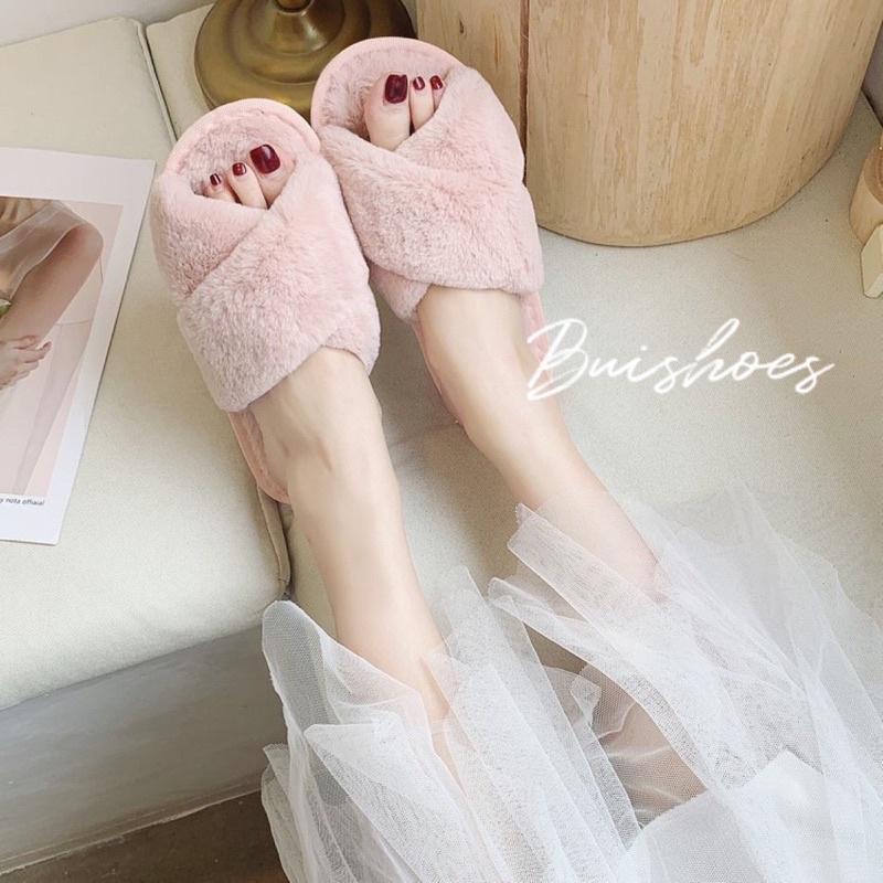 Dép lông đi trong nhà mùa đông quai chéo Dép bông đi trong nhà Dép nữ đi trong nhà mùa đông