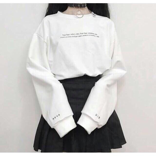 Áo Thun Ulzzang Tay Dài Bo Lai In Chữ Siêu Đẹp