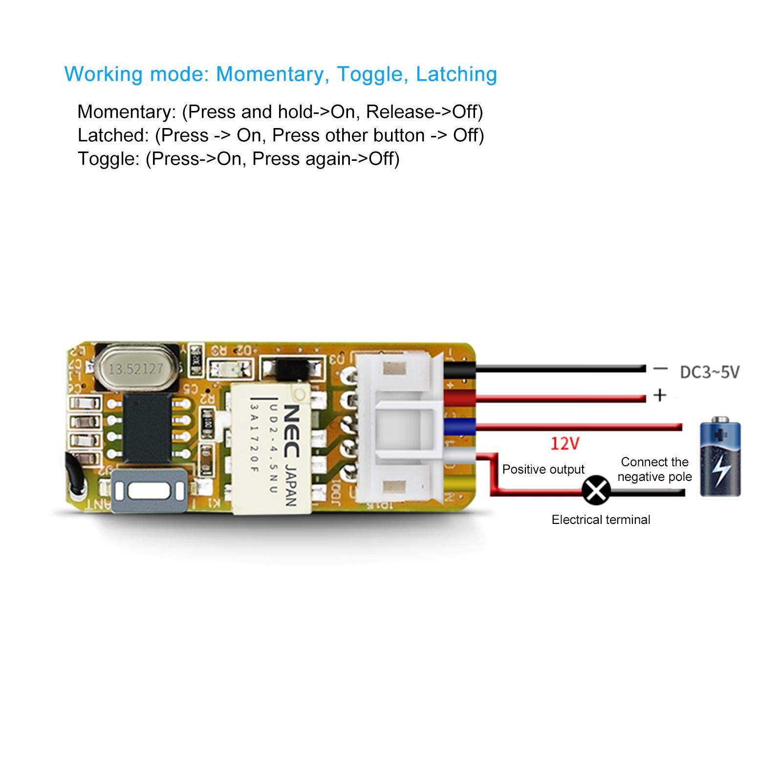 433Mhz DC 3.7V 4.5V 5V 6V 7.4V 9V 12V Universal Receiver Module RF Remote Control Switch Relay 1CH Mini Wireless Control Switch 3.7V-12V Wide Working Voltage + 1PCS 2 Key 433 Mhz Transmitter Remote Controls 1527 Chip