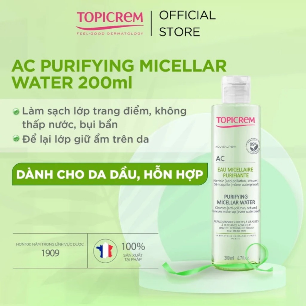 Nước tẩy trang Topicrem AC Purifying Micellar Water dành cho da dầu mụn 200ml