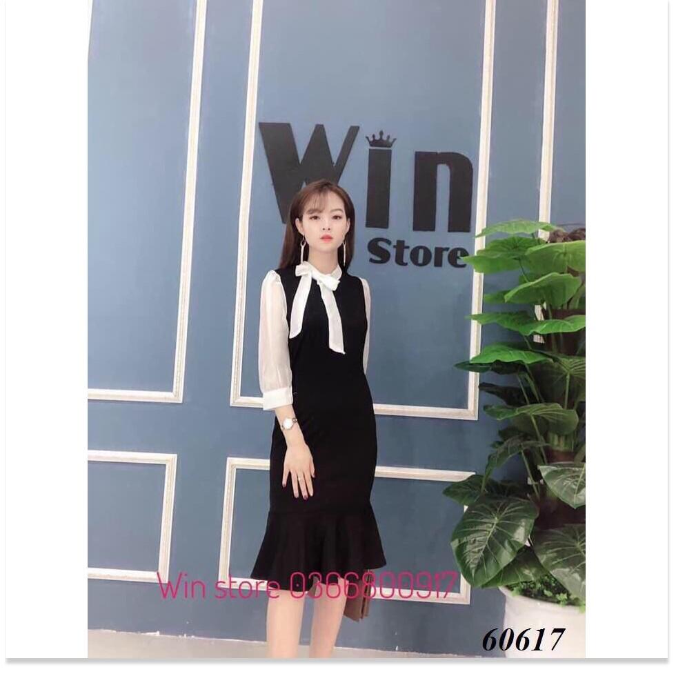 Đầm đuôi cá nơ cổ phối voan cực đẹp cho quý cô thời nay