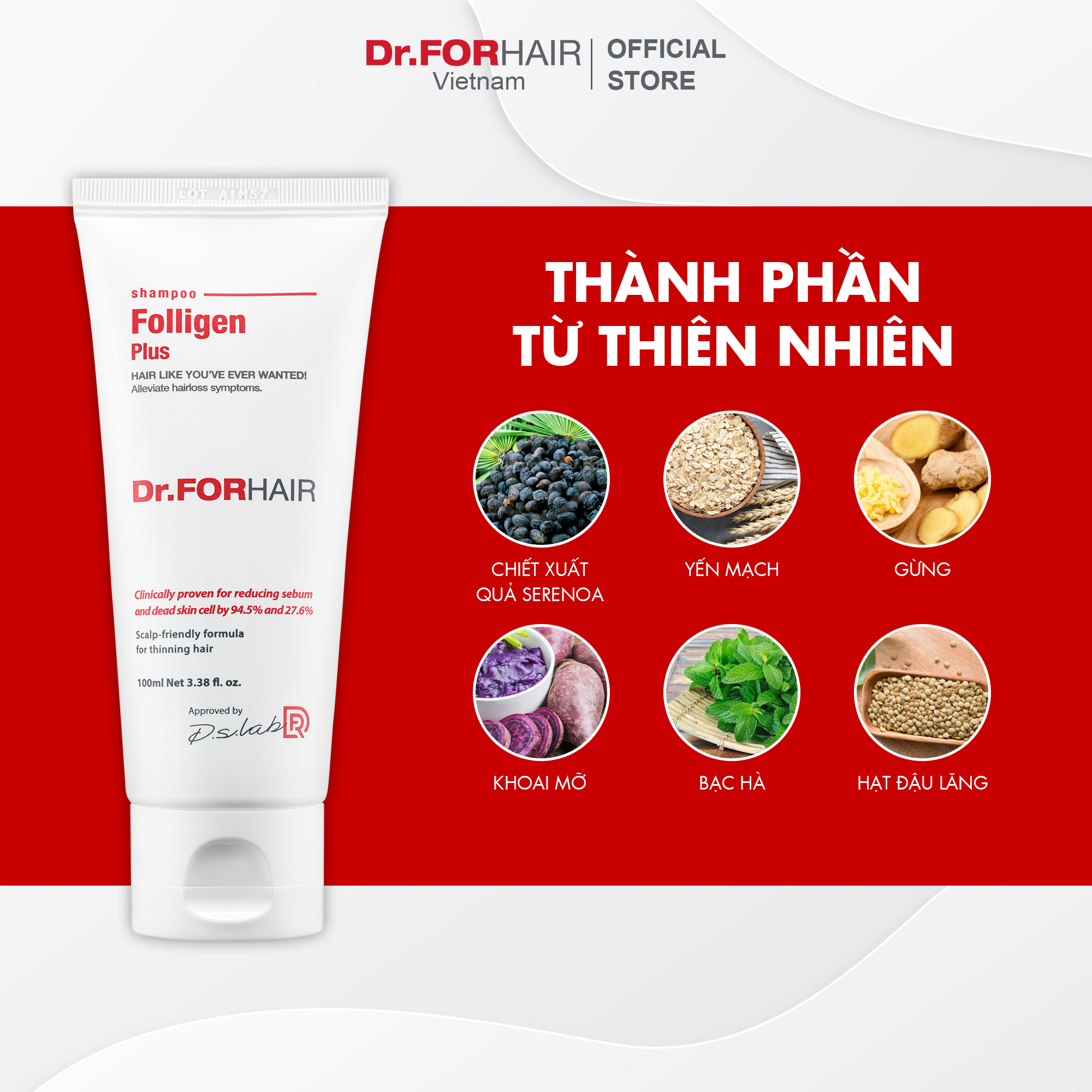 Dầu gội đầu ngăn rụng tóc kích thích mọc tóc Dr.FORHAIR Folligen Plus Shampoo 100ml