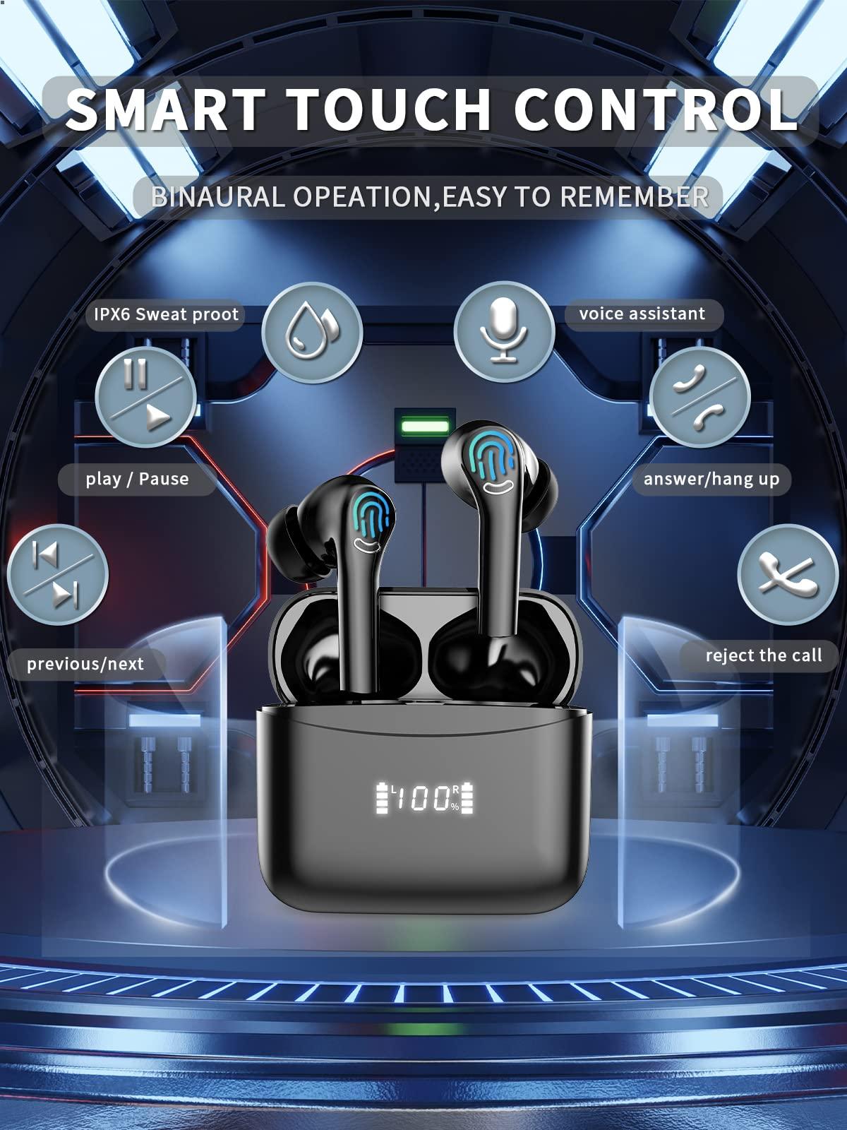 Tai nghe Bluetooth, tai nghe trong tai không dây, tai nghe Bluetooth 5.3, Tai nghe thể thao Bluetooth không thấm nước IPX6, tai nghe không dây thời gian chơi 45 giờ