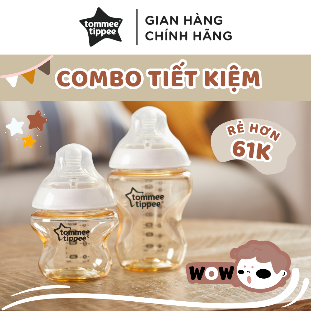 COMBO 2 Bình sữa PPSU ty siêu mềm tự nhiên Tommee Tippee Closer to Nature 150ml & 260ml