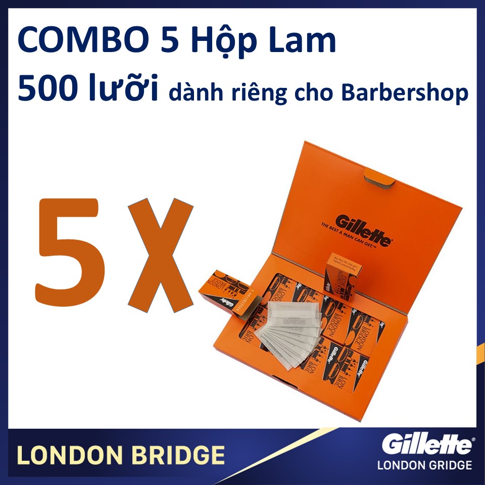 Combo 5 hộp lưỡi lam Gillette London Bridge (Cam) siêu bén dành cho Barbershop 100 cái/hộpX5