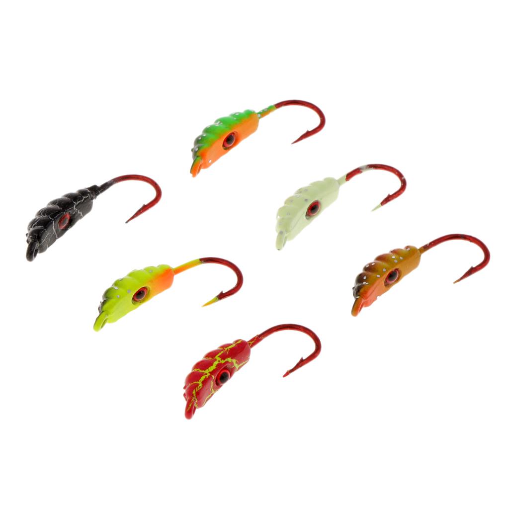 6pcs Winter Ice Artificial Fishing Lures Lead Head Crank Fishing Hooks Bait