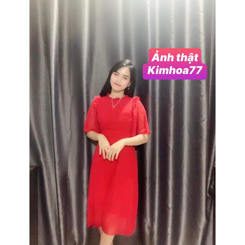 Đầm maxi đi biển chất voan bi cực hot 2 màu trắng đỏ freesize Kimhoa77