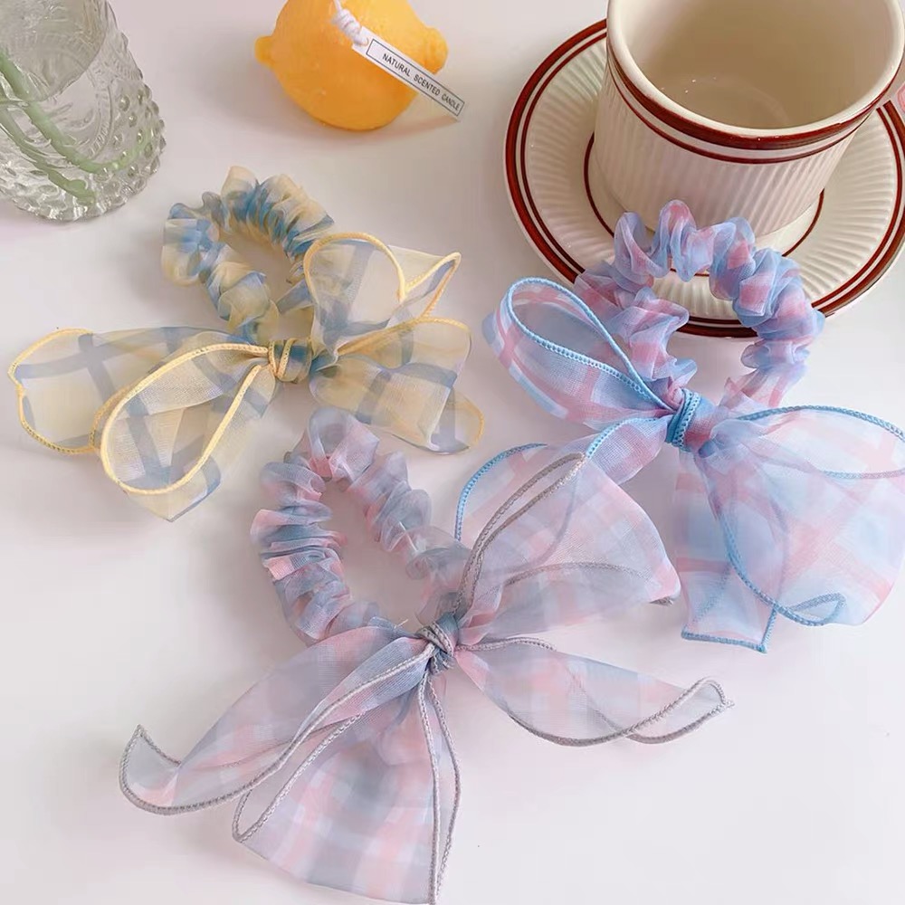 Dây cột tóc nơ hàn quốc - dây cột tóc scrunchies kẻ caro