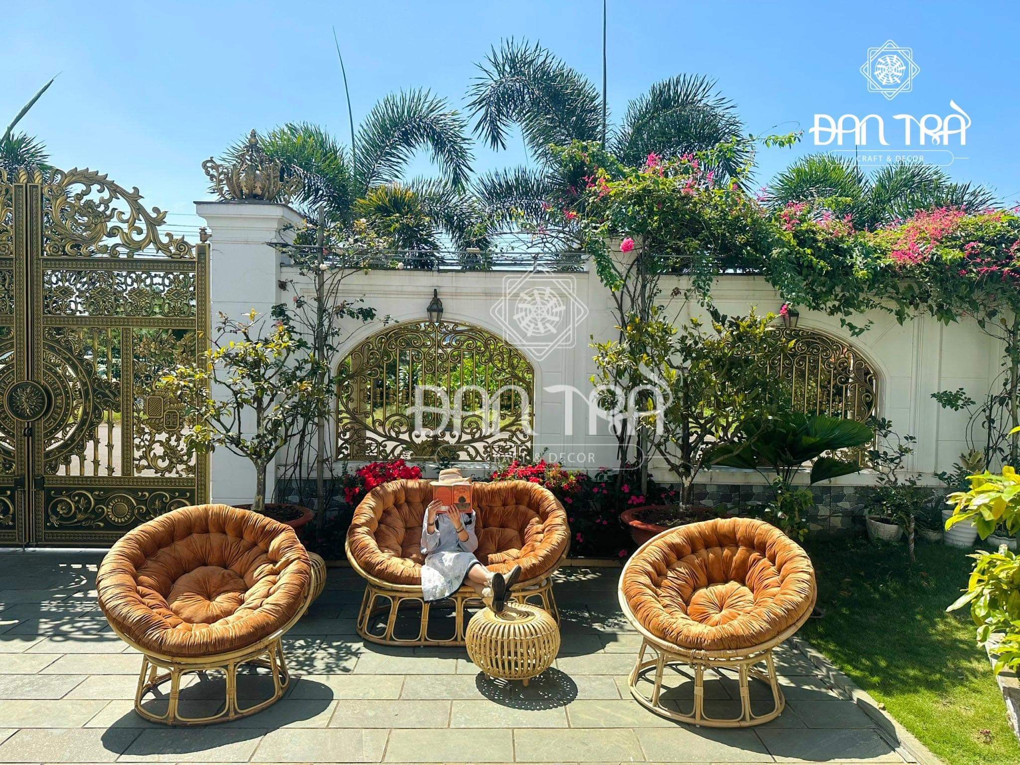 Ghế Mây Mamasan Size 1m6, Ghế Sofa Mây, Ghế Mây Papasan Đôi Thư Giãn Kèm Nệm Cao Cấp - Xưởng Bàn Ghế Mây Tre ĐAN TRÀ