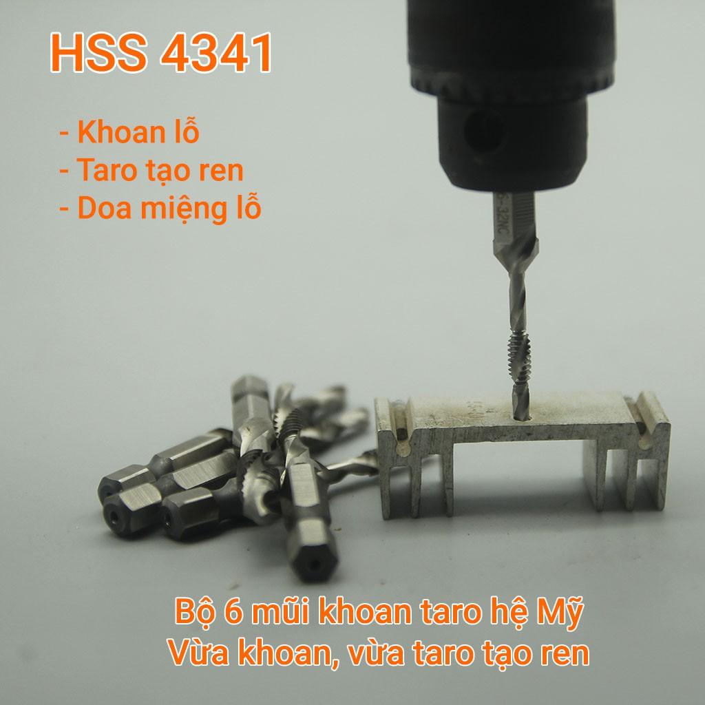 Bộ 6 mũi khoan taro ren hệ mỹ HSS 4341