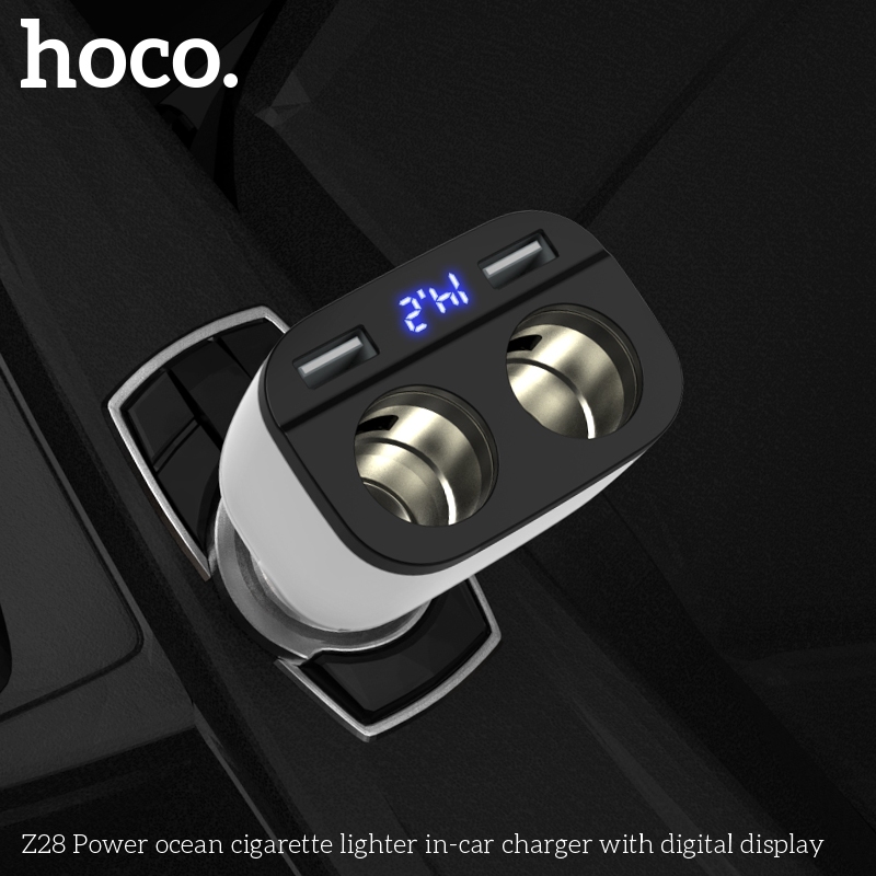 Chia tẩu sạc cho ô tô 1 ra 2 hoco Z28 _ Hàng chính hãng