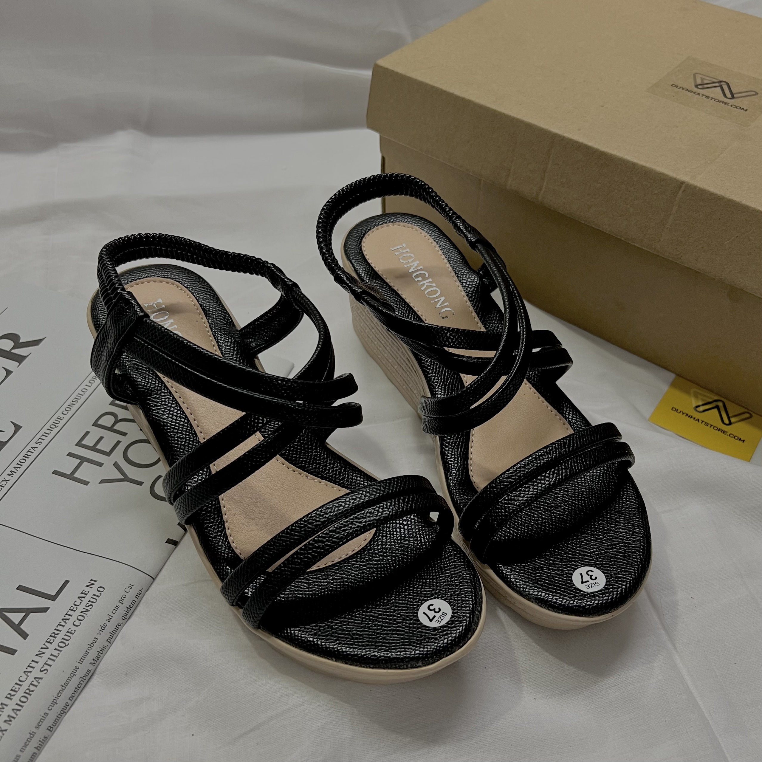 Giày Sandal Nữ Quai Ngang Đế Xuồng Màu Trắng Đen Dây Mảnh Nhỏ Duy Nhật Store Học Sinh Đi Học Bền Uzzang Chiến Binh Thun