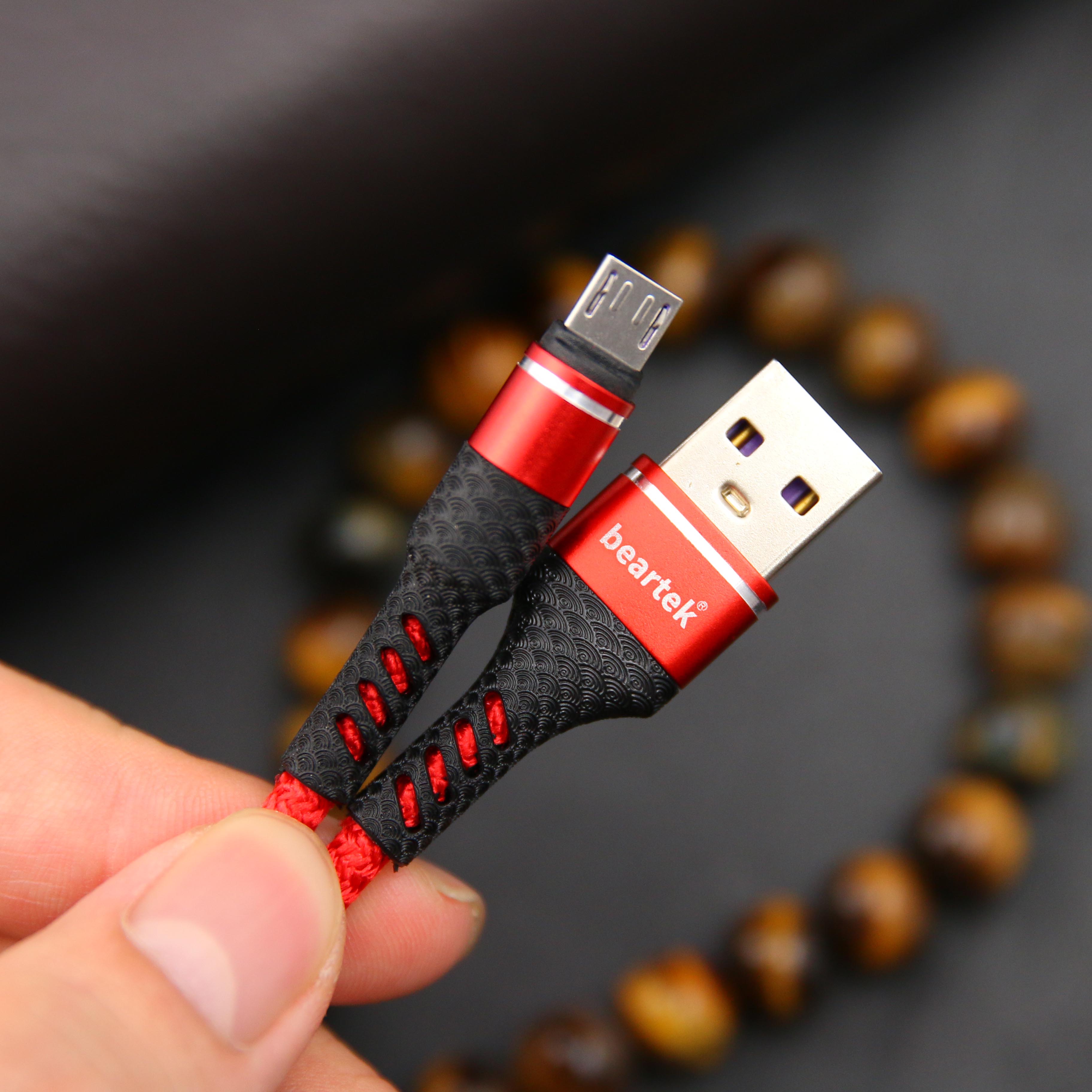 Dây cáp sạc BEARTEK Micro USB dây dù 0.9m vỏ sợi bện siêu bền – Truyền dữ liệu tiện dụng – Hàng nhập khẩu