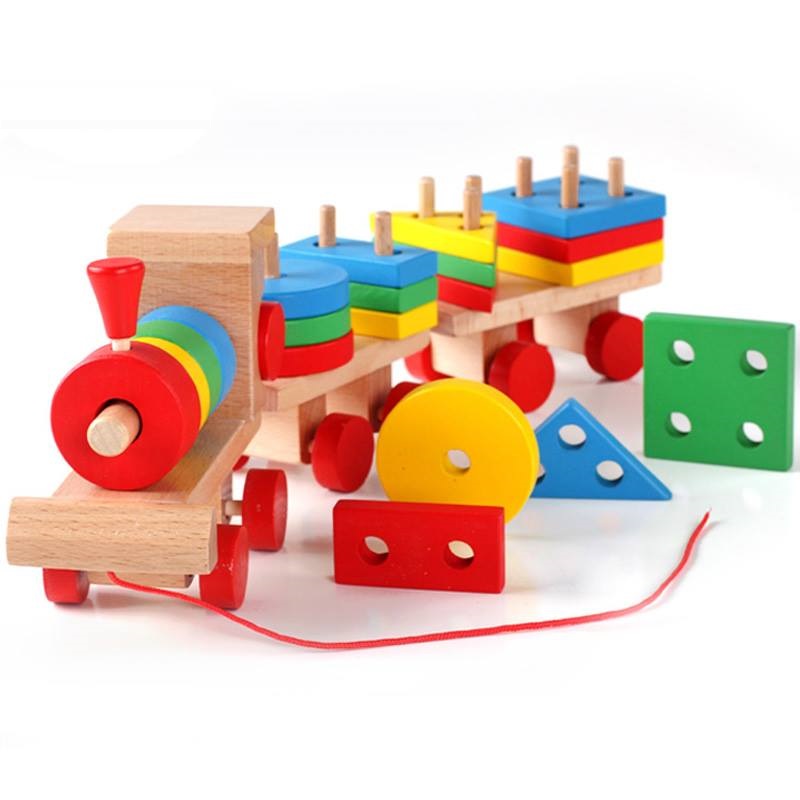 Bộ đồ chơi đoàn tàu hình học bằng gỗ
