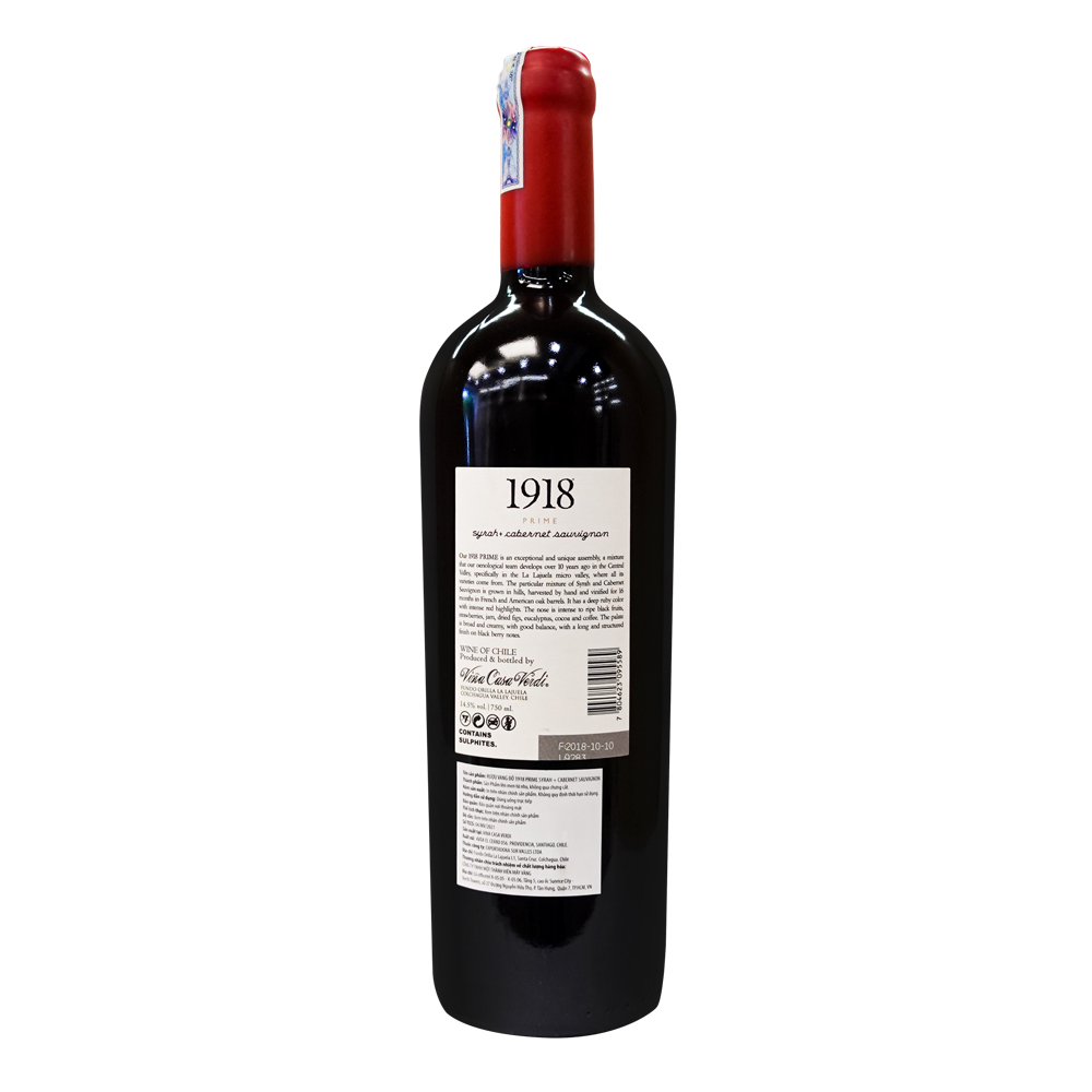 Rượu Vang Đỏ 1918 Prime Syrah Cabernet Sauvignon Premium 750ml 14.5% - Chile - Hàng Chính Hãng