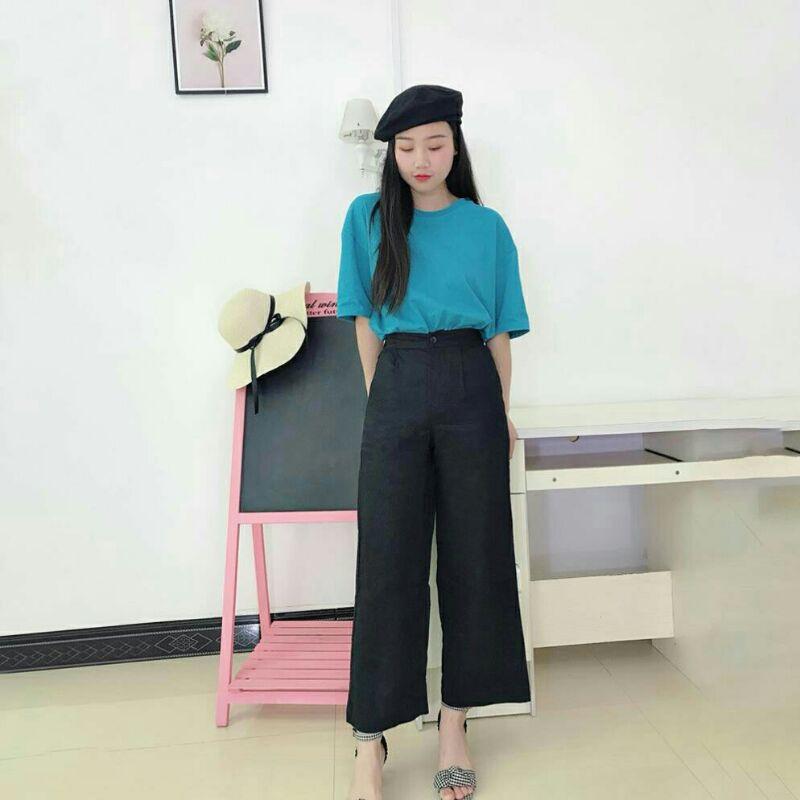 Quần ống rộng thô đũi cạp cao