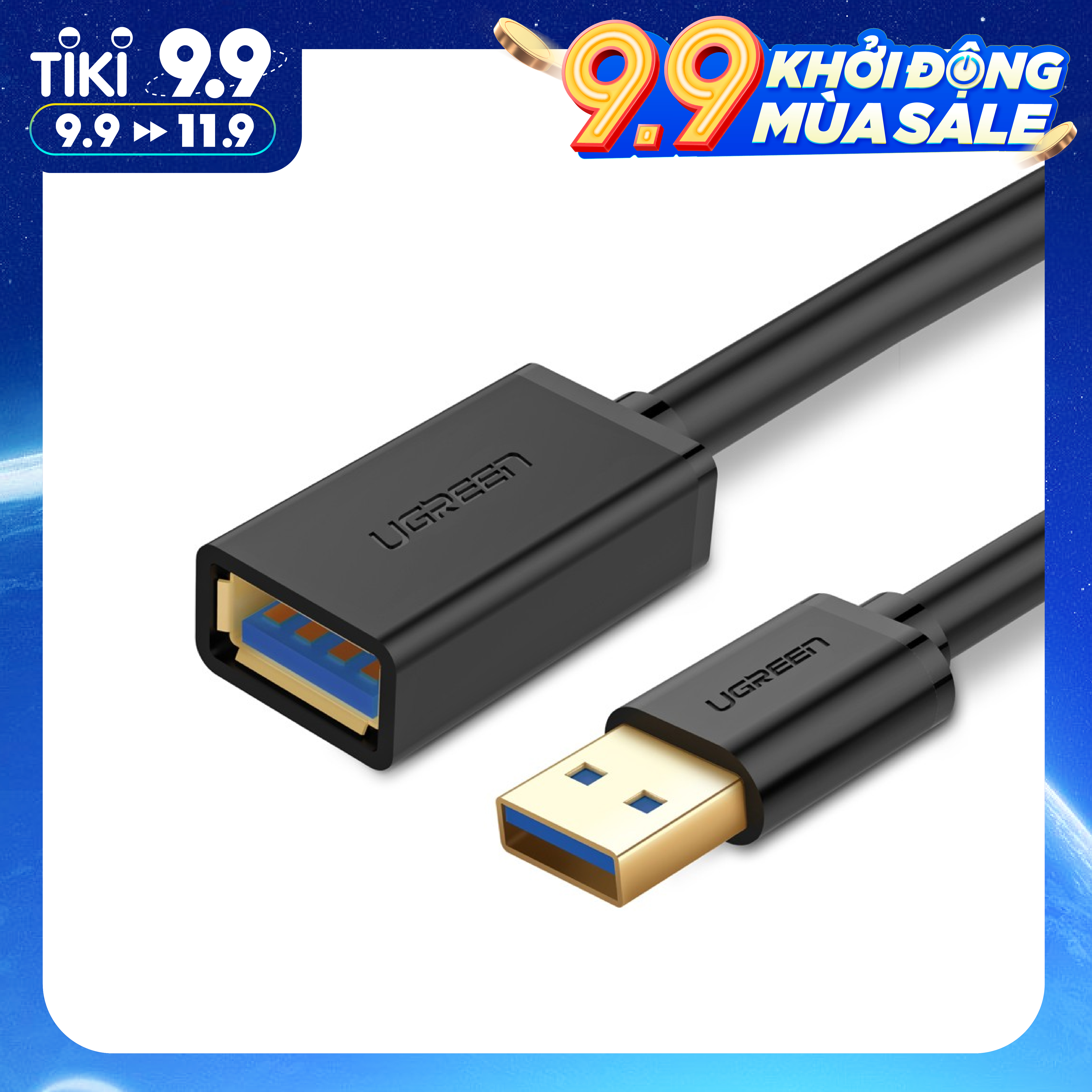 Dây nối dài USB 3.0 mạ vàng dài từ 1-3m UGREEN US129 dây dạng dẹt và tròn - Hàng Chính Hãng