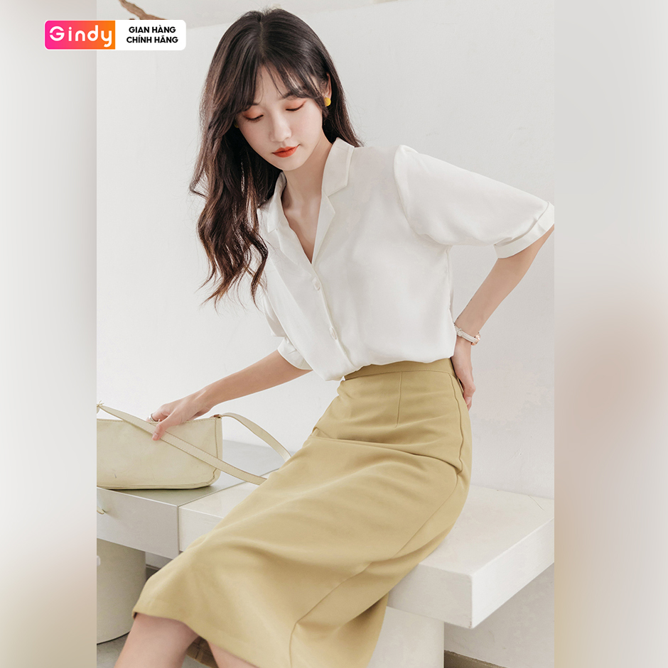 Áo sơ mi nữ tay ngắn đẹp cổ vest Hàn Quốc thời trang nữ công sở sinh viên cúc vuông GINDY A10114
