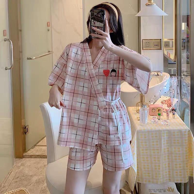 Bộ Ngủ Pijama Dây Eo Họa Tiết Set Nữ Cộc Tay Icon 5 Hình