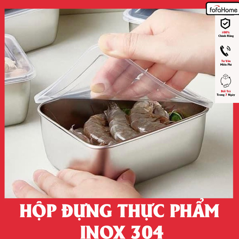 Hộp Đựng Thực Phẩm Tủ Lạnh, Đồ Ăn Bằng Inox 304 Có Nắp Đậy Bằng Nhựa Kèm Theo Tiện Lợi