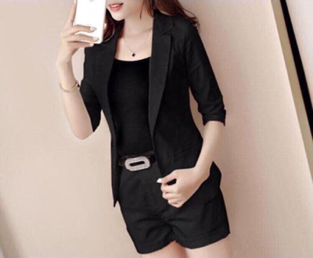 Set đùi cổ vest lai bầu cài nút thật cực sang chảnh