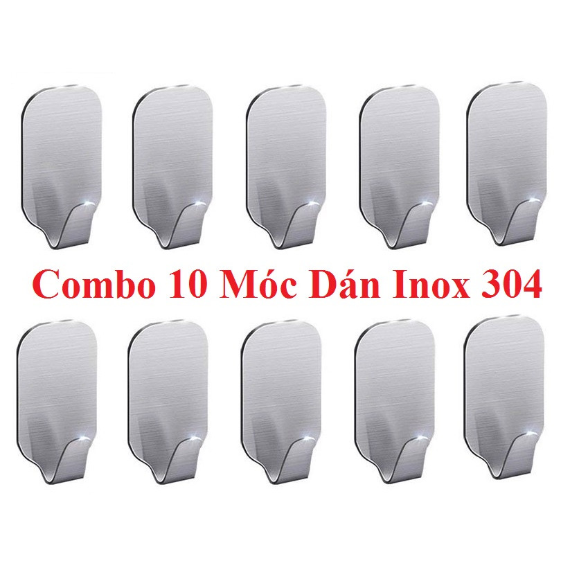 Combo 10 Móc Dán Tường Inox 304 treo đồ gia đình siêu dính