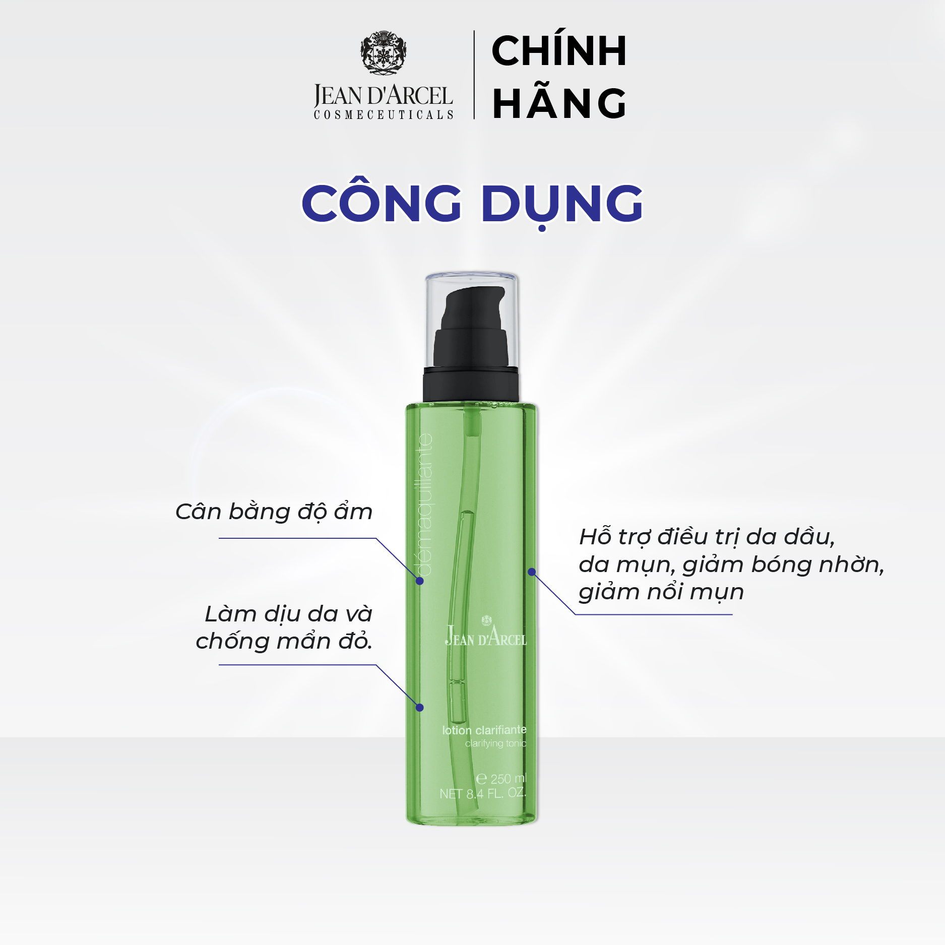 J02 Nước cân bằng cho da dầu và da mụn Demarquillante - Clarifying Tonic 250ml - Jean d'Arcel