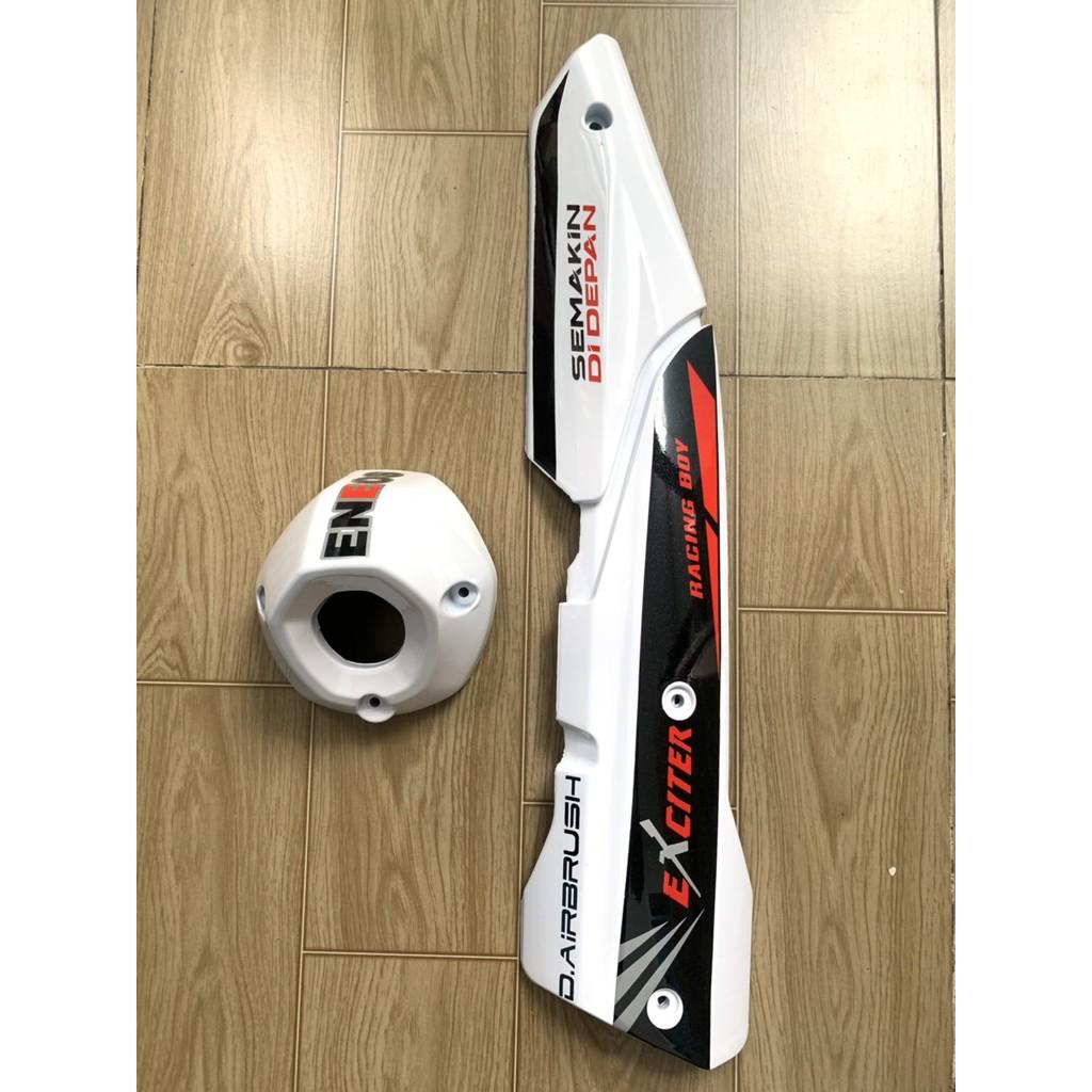 Ốp po và chụp đích pô xe exciter 155 màu trắng