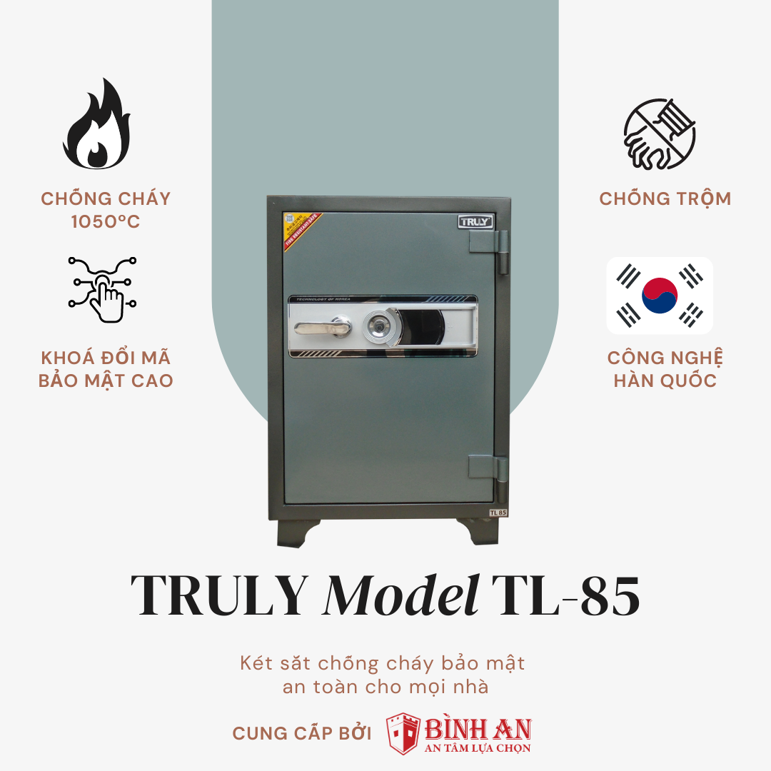 Két Sắt TRULY TL-85 Chống Cháy Cho Văn Phòng, Gia Đình Khoá Bảo Mật Chống Trộm Công Nghệ Hàn Quốc Lắp Đặt Tận Nơi - Hàng Chính Hãng