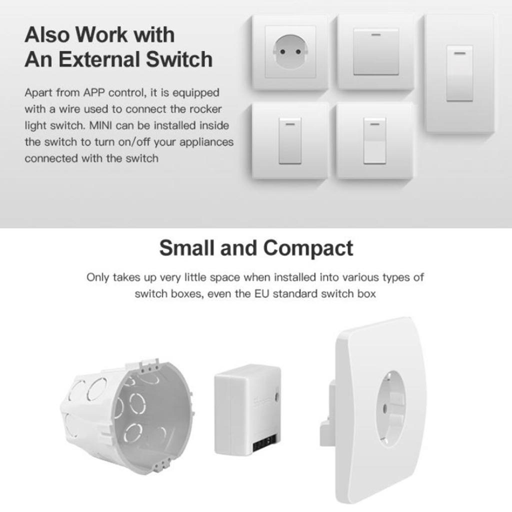 Mini Wifi Smart Switch Compatible with Alexa & Google Home Assistant