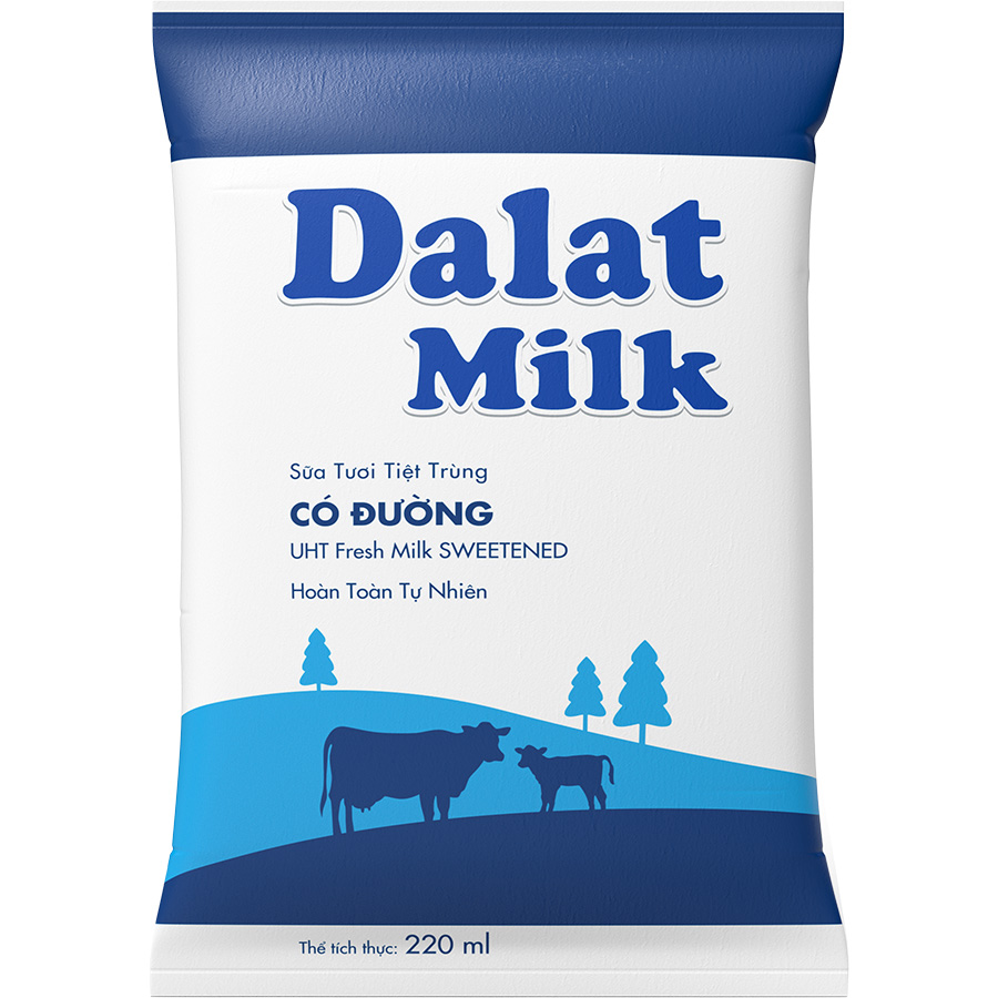 Thùng 48 bịch Sữa Tươi Tiệt Trùng Có Đường Dalatmilk 220ml (48 bịch x 220ml)