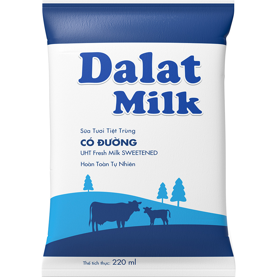 Bịch Sữa Tươi Tiệt Trùng Có Đường Dalatmilk 220ml