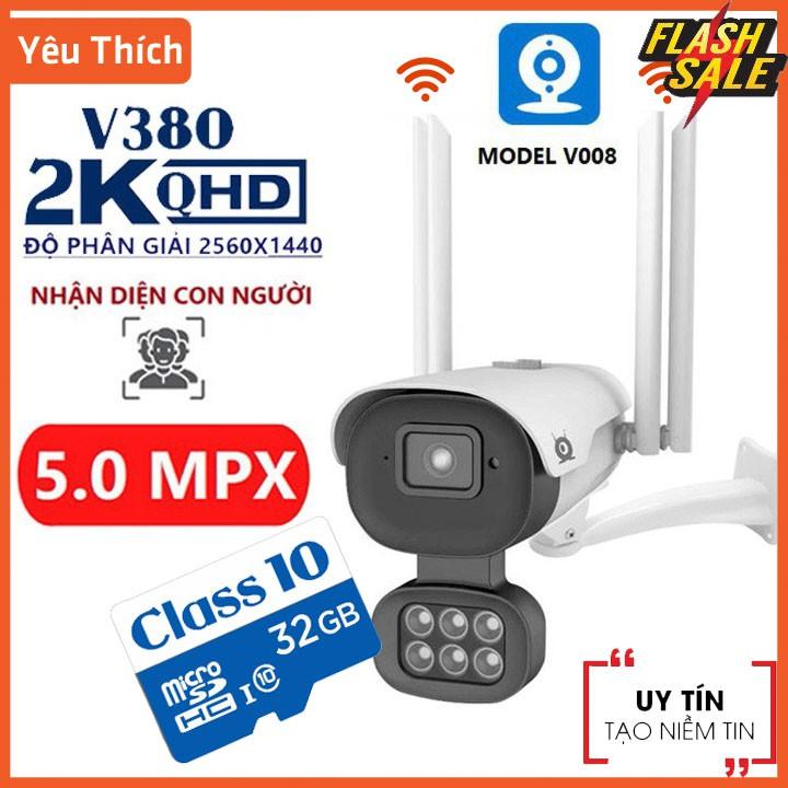 Camera Ngoài Trời Xoay 360 Độ V380 pro V008 5.0Mpx Đàm Thoại 2 Chiều - Sử Dụng Tiếng Việt - Hàng Nhập Khẩu