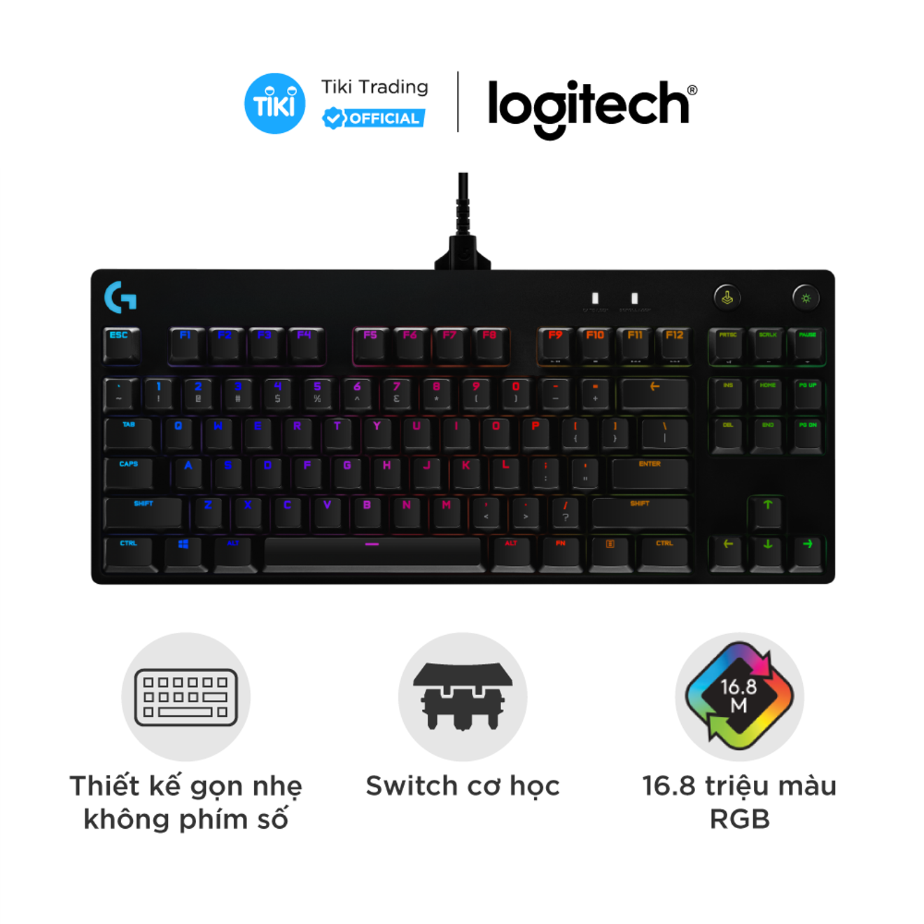 Bàn Phím Cơ Có Dây Logitech G Pro Gaming RGB Romer-G Switch Tenkeyless - Hàng Chính Hãng