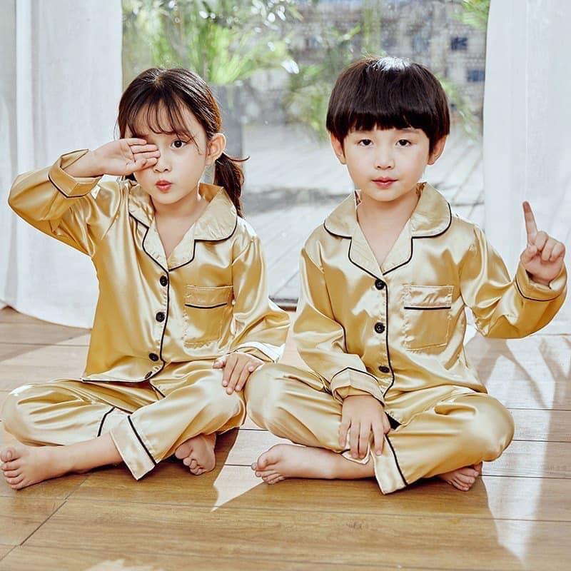 Pijama cho bé Monmonkid chuyên Đồ Ngủ Đồ Bộ Lụa Satin Trơn 3m mềm mịn mát