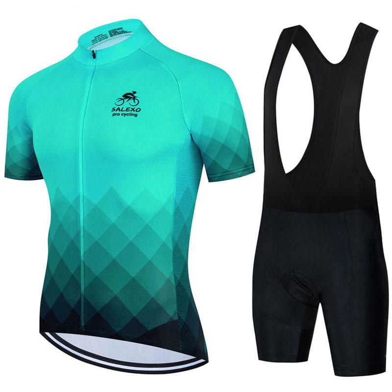 2023 Đội SALEXO Bộ Quần Áo Đạp Xe Jersey Thoáng Khí Nam Mới Áo Sơ Mi Tay Ngắn Xe Đạp Yếm Quần Short 19D Miếng Gel Mùa Hè xe Đạp Quần Áo Color: 8 Size: XS