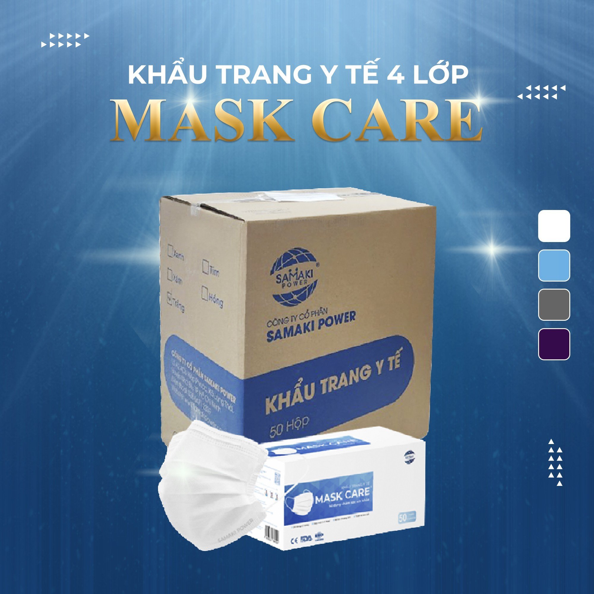 Thùng khẩu trang y tế 4 lớp Samaki Power - 50 hộp, 2500 cái