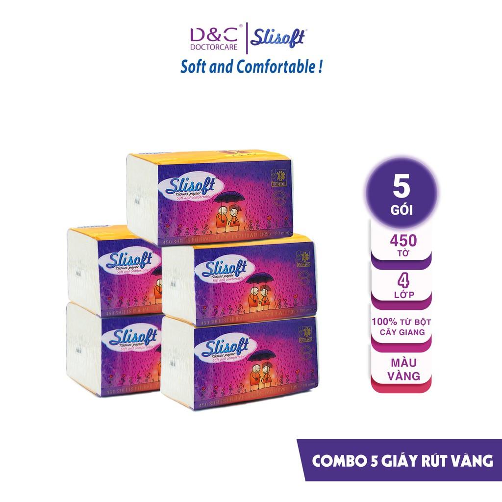 Giấy ăn Slisoft Vàng đa năng thân thiện môi trường không chất tẩy trắng an toàn cho cả gia đình Combo 5 gói